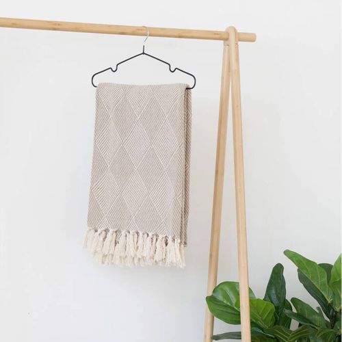 Plaid 130x180cm Taupe Et Beige à Motifs Losanges - Fathia