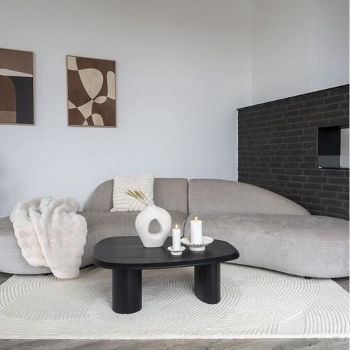 Tapis 160x230cm Tufté Main Ivoire Lignes Courbes En Relief - Linus