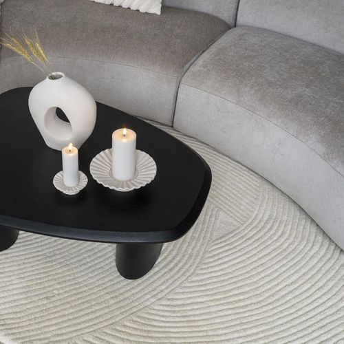 Tapis 160x230cm Tufté Main Ivoire Lignes Courbes En Relief - Linus