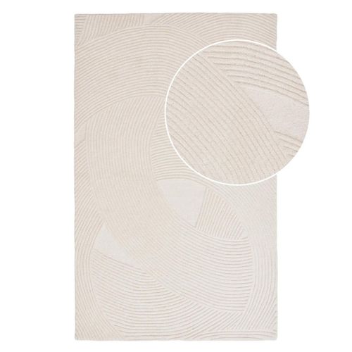Tapis 160x230cm Tufté Main Ivoire Lignes Courbes En Relief - Linus