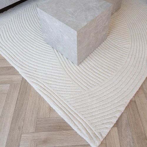 Tapis 200x300cm Tufté Main Ivoire Lignes Courbes En Relief - Linus