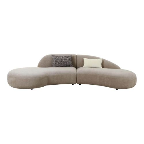 Canapé D'angle Arrondi Tissu Beige Avec 2 Coussins Déco - Gondal