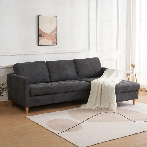 Canapé Méridienne Reversible En Tissu Gris Anthracite Chiné - Jakson