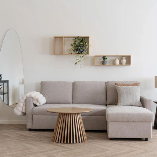 Canapé Convertible Méridienne-coffre Réversible En Tissu Beige - Sarek