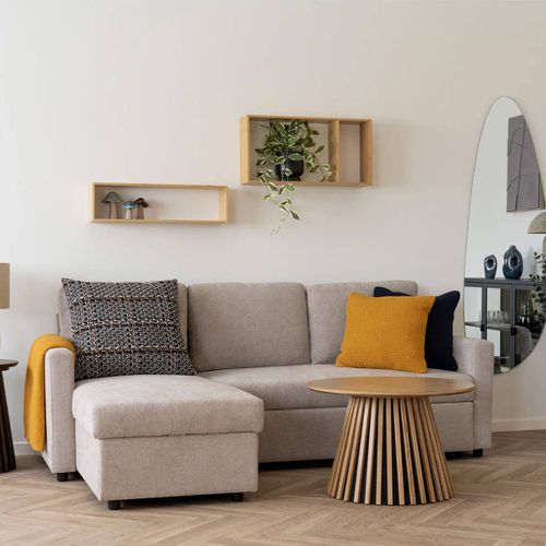 Canapé Convertible Méridienne-coffre Réversible En Tissu Beige - Sarek