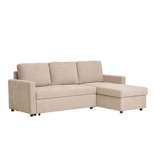 Canapé Convertible Méridienne-coffre Réversible En Tissu Beige - Sarek