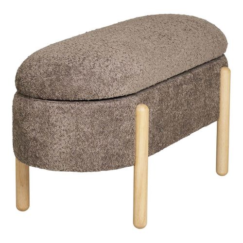 Banc-coffre En Tissu Bouclettes Marron Pieds Bois Naturel - Brenda