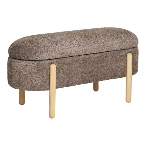 Banc-coffre En Tissu Bouclettes Marron Pieds Bois Naturel - Brenda