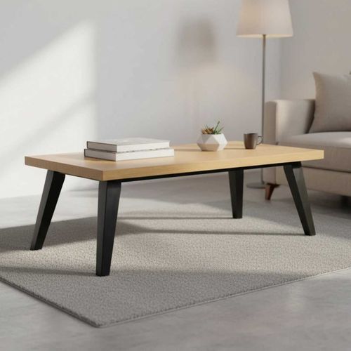 Table Basse Rectangulaire Placage Chêne à Motif Chevrons Pieds Teintés Noir - Viana