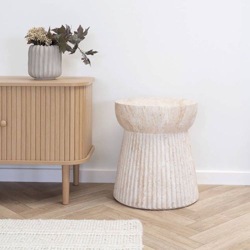 Bout De Canapé En Fibre D'argile Naturelle Pied Motif Rainuré - Bonny