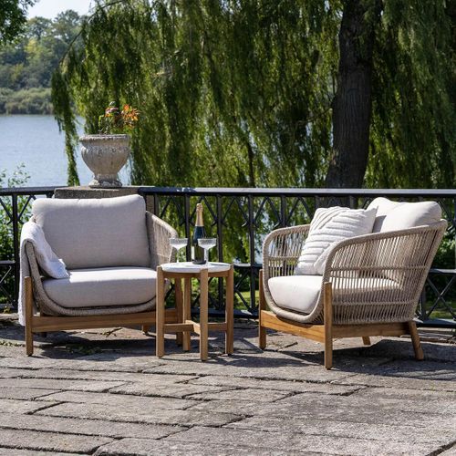 Fauteuil De Jardin En Acacia Et Corde Beige Avec Coussins - Loriena