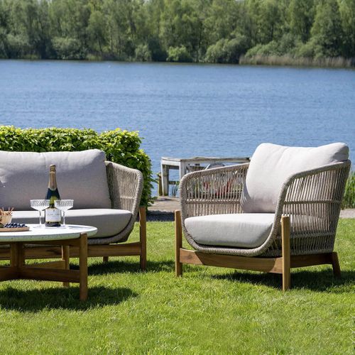 Fauteuil De Jardin En Acacia Et Corde Beige Avec Coussins - Loriena