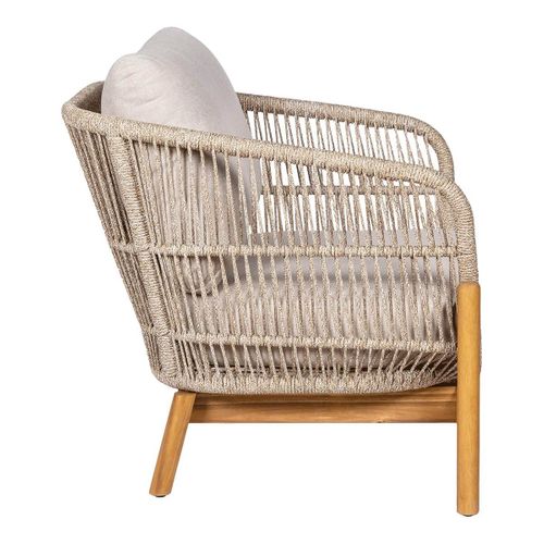Fauteuil De Jardin En Acacia Et Corde Beige Avec Coussins - Loriena