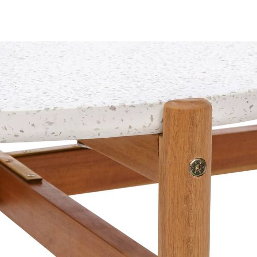 Table Basse Ronde Ø84,5cm En Acacia Plateau En Terrazzo - Loriena