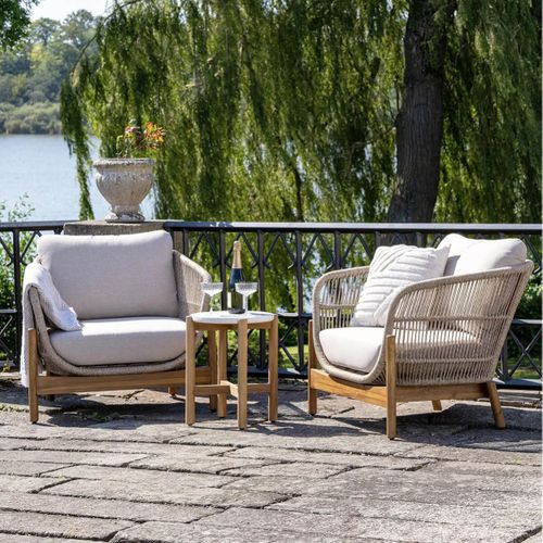 Table Basse Ronde D.37cm En Acacia Plateau En Terrazzo - Loriena