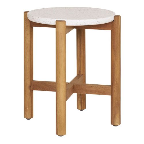 Table Basse Ronde D.37cm En Acacia Plateau En Terrazzo - Loriena