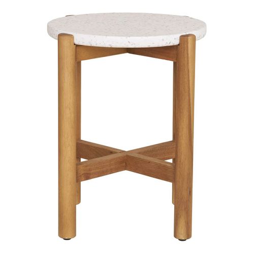 Table Basse Ronde D.37cm En Acacia Plateau En Terrazzo - Loriena