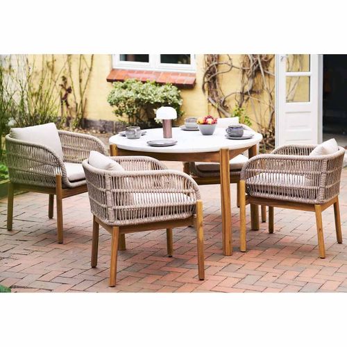 Lot De 2 Fauteuils De Table De Jardin En Acacia Et Corde Beige Avec Coussins - Loriena