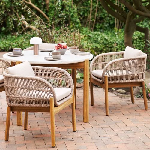 Lot De 2 Fauteuils De Table De Jardin En Acacia Et Corde Beige Avec Coussins - Loriena