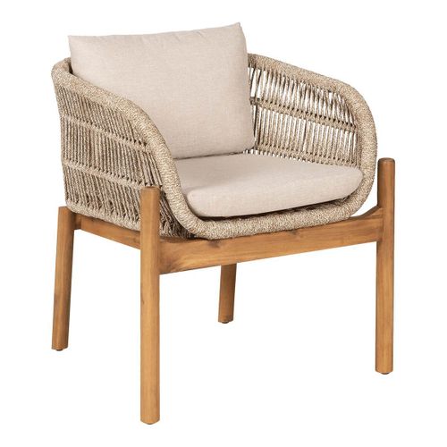 Lot De 2 Fauteuils De Table De Jardin En Acacia Et Corde Beige Avec Coussins - Loriena