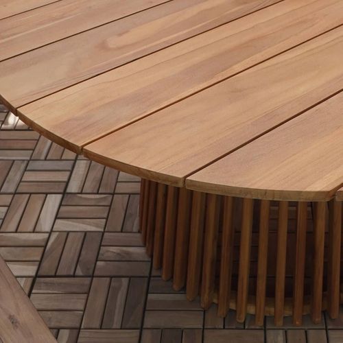 Table Repas De Jardin Ø120cm En Teck Massif Pied Central Ajouré - Liricia