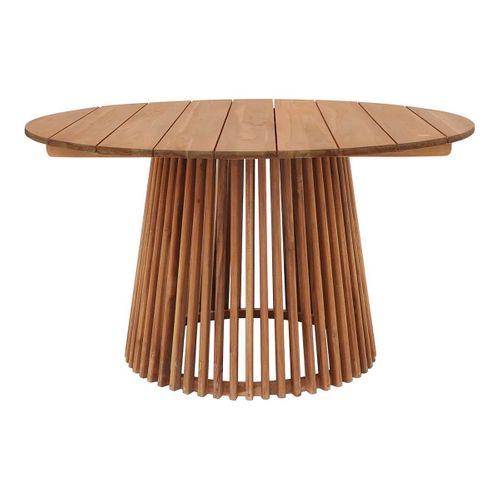 Table Repas De Jardin Ø120cm En Teck Massif Pied Central Ajouré - Liricia
