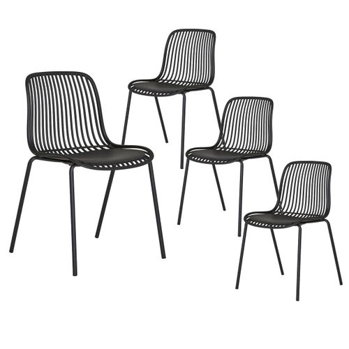 Lot De 4 Chaises De Jardin En Polypropylène Laqué Noir Empilables - Tiyana
