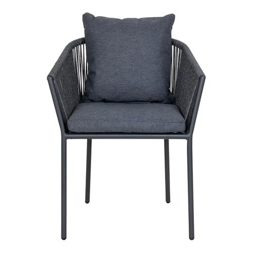 Lot De 4 Fauteuils De Jardin En Aluminium Noir Corde Et Coussins Anthracite - Karrige