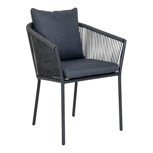 Lot De 4 Fauteuils De Jardin En Aluminium Noir Corde Et Coussins Anthracite - Karrige