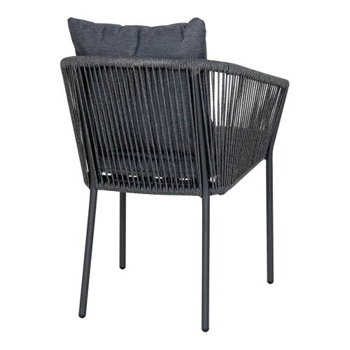 Lot De 4 Fauteuils De Jardin En Aluminium Noir Corde Et Coussins Anthracite - Karrige