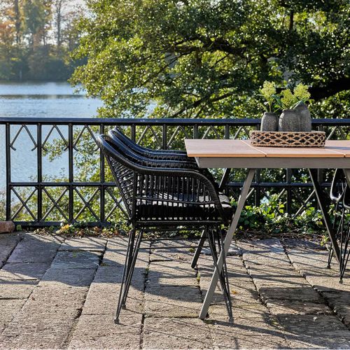 Table De Jardin Plateau En Pe Aspect Bois Naturel Pieds En Aluminium Noir - Cliff