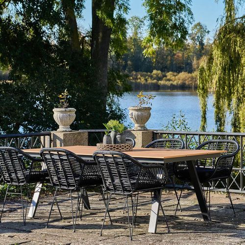 Table De Jardin Plateau En Pe Aspect Bois Naturel Pieds En Aluminium Noir - Cliff