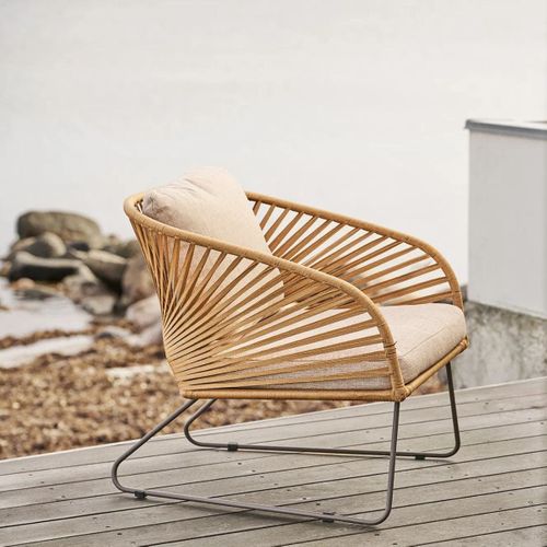 Salon De Jardin Complet Tables Gigogne Beige En Acier Et Imitation Rotin - Noalia