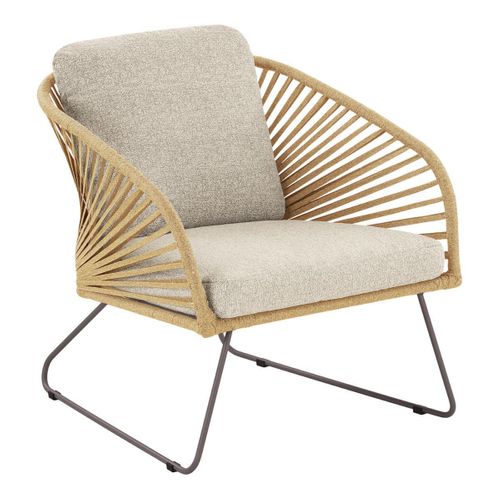 Salon De Jardin Complet Tables Gigogne Beige En Acier Et Imitation Rotin - Noalia