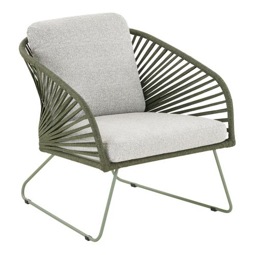 Salon De Jardin Complet Tables Gigogne Vert En Acier Et Imitation Rotin - Noalia