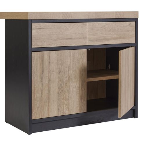 Ilôt De Cuisine Plateau 230cm Avec Rangement Aspect Bois Pieds Métal - Kaldari