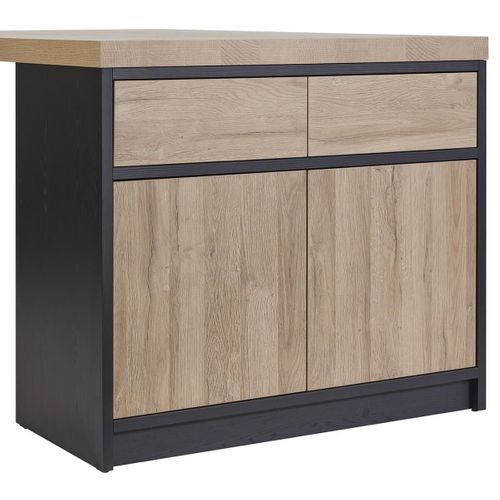 Ilôt De Cuisine Plateau 230cm Avec Rangement Aspect Bois Pieds Métal - Kaldari