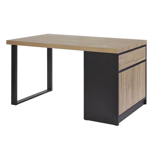 Ilôt De Cuisine Plateau 230cm Avec Rangement Aspect Bois Pieds Métal - Kaldari