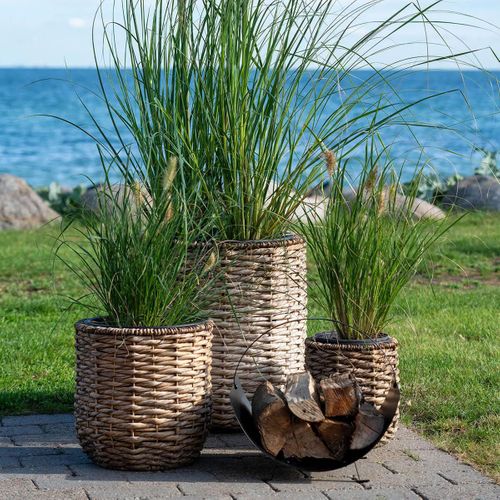 Lot De 3 Cache-pots En Jacinthe D'eau Naturelle Doublés De Pots En Plastiques - Alizee