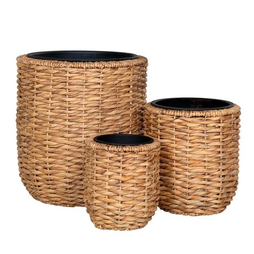 Lot De 3 Cache-pots En Jacinthe D'eau Naturelle Doublés De Pots En Plastiques - Alizee