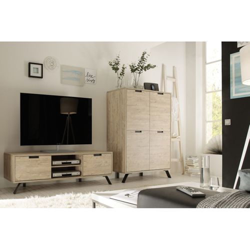 Ensemble Salon Aspect Bois Pieds Métal Gris Foncé - Palamo