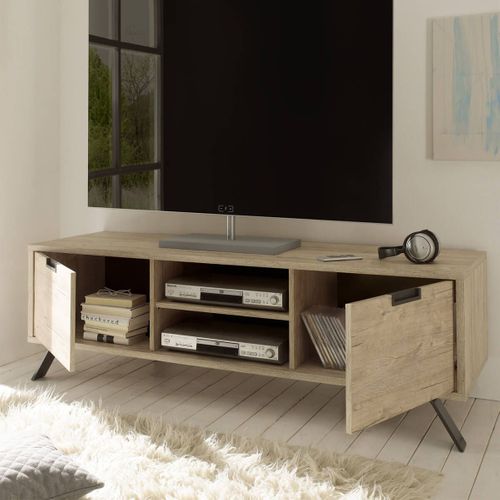 Ensemble Salon Aspect Bois Pieds Métal Gris Foncé - Palamo