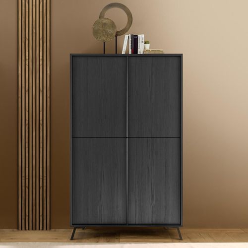 Rangement 4 Portes Aspect Chêne Noir Pieds Métal Noir - Kansas Black