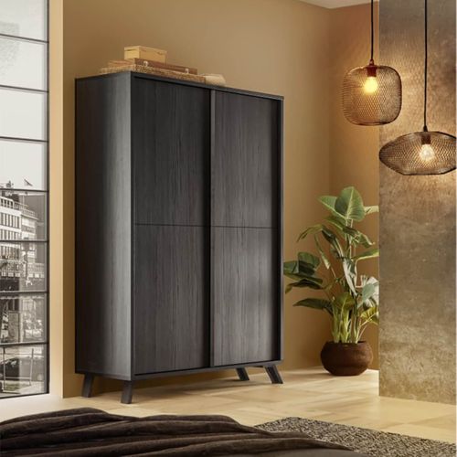 Rangement 4 Portes Aspect Chêne Noir Pieds Métal Noir - Kansas Black