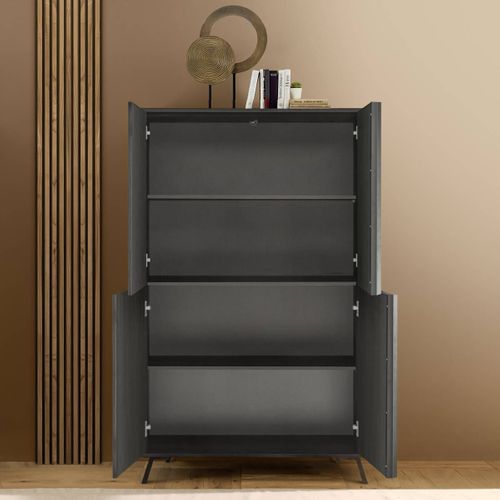 Rangement 4 Portes Aspect Chêne Noir Pieds Métal Noir - Kansas Black