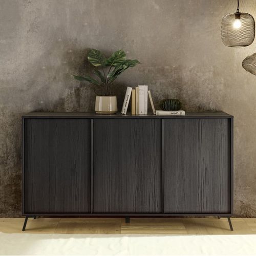 Buffet 3 Portes Aspect Chêne Noir Pieds Métal Noir - Kansas Black