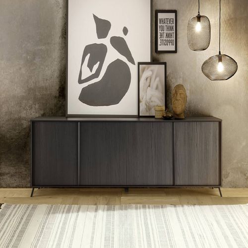 Buffet 4 Portes Aspect Chêne Noir Pieds Métal Noir - Kansas Black