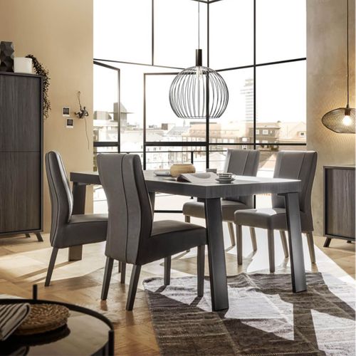 Table Repas Aspect Chêne Noir Pieds Métal Noir - Kansas Black