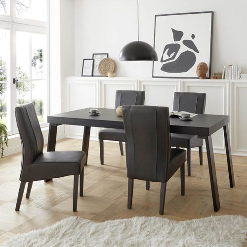 Table Repas Aspect Chêne Noir Pieds Métal Noir - Kansas Black