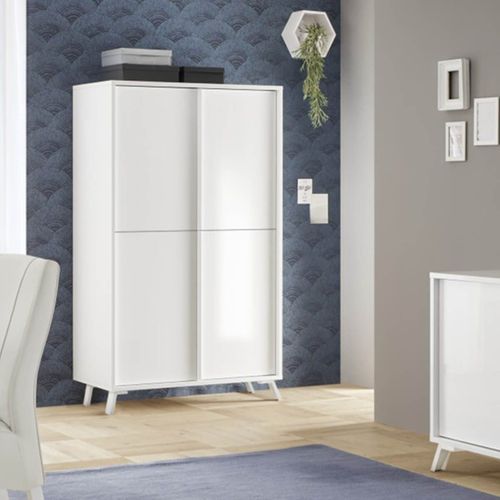 Rangement 4 Portes Laqué Blanc Pieds Métal - Kansas White